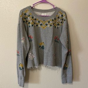 Cropped floral embroidered sweatshirt